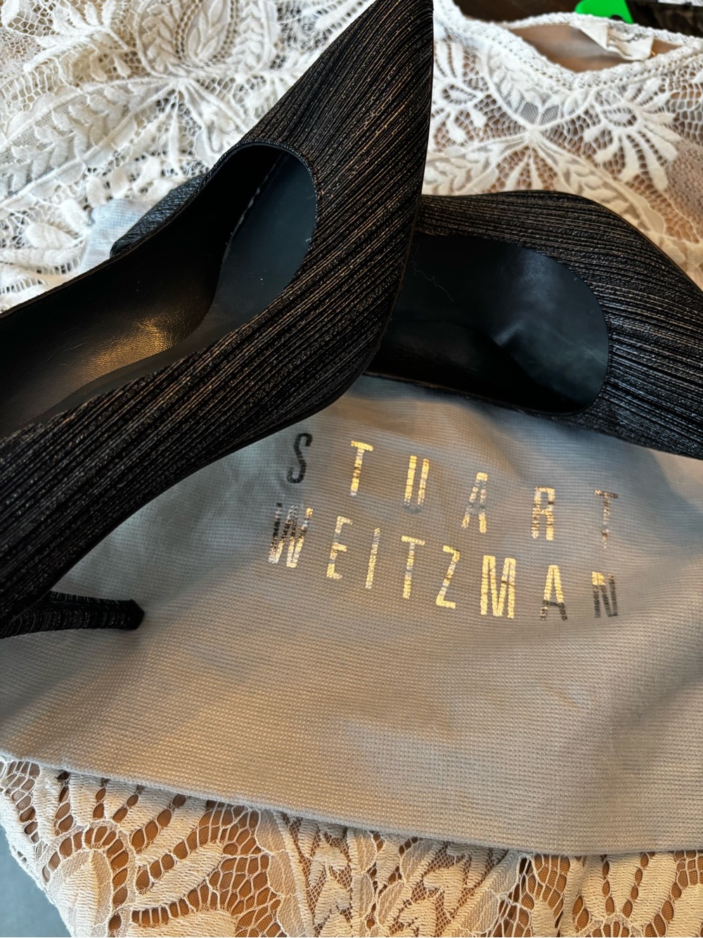 Stuart Weitzman Black Ribbed Pointed-Toe Pump - Picture 10 of 13